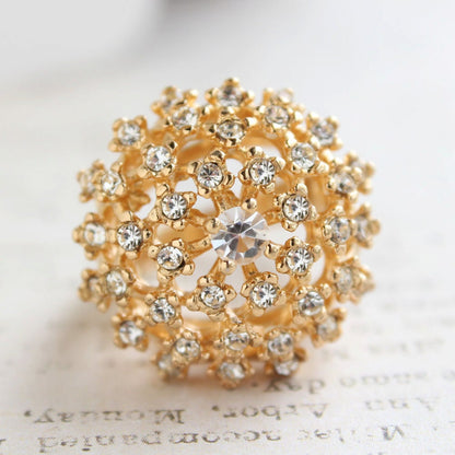 Vintage 1970s Cocktail Cluster Ring with Clear Austrian Crystals – 18k Gold Electroplated – Made in USA jewelry image 1