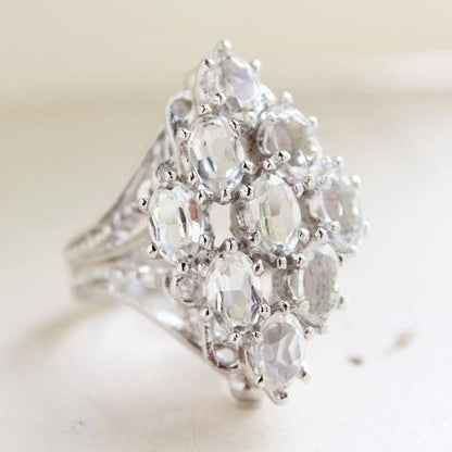 Vintage Cocktail Ring with Clear Austrian Crystals – 18K White Gold Electroplated – April Birthstone – Made in USA jewelry image 1