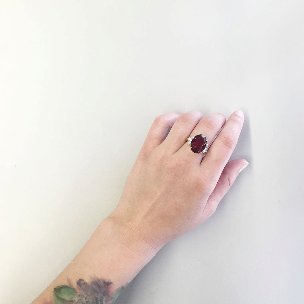 Vintage 1970s Ruby Red Austrian Crystal Cocktail Ring - 18k HGE jewelry image 1