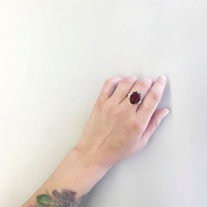 Vintage 1970s Ruby Red Austrian Crystal Cocktail Ring - 18k HGE jewelry image 1