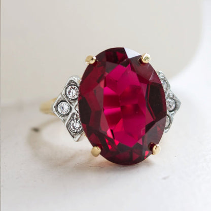 Vintage 1970s Ruby Red Austrian Crystal Cocktail Ring - 18k HGE jewelry image 1