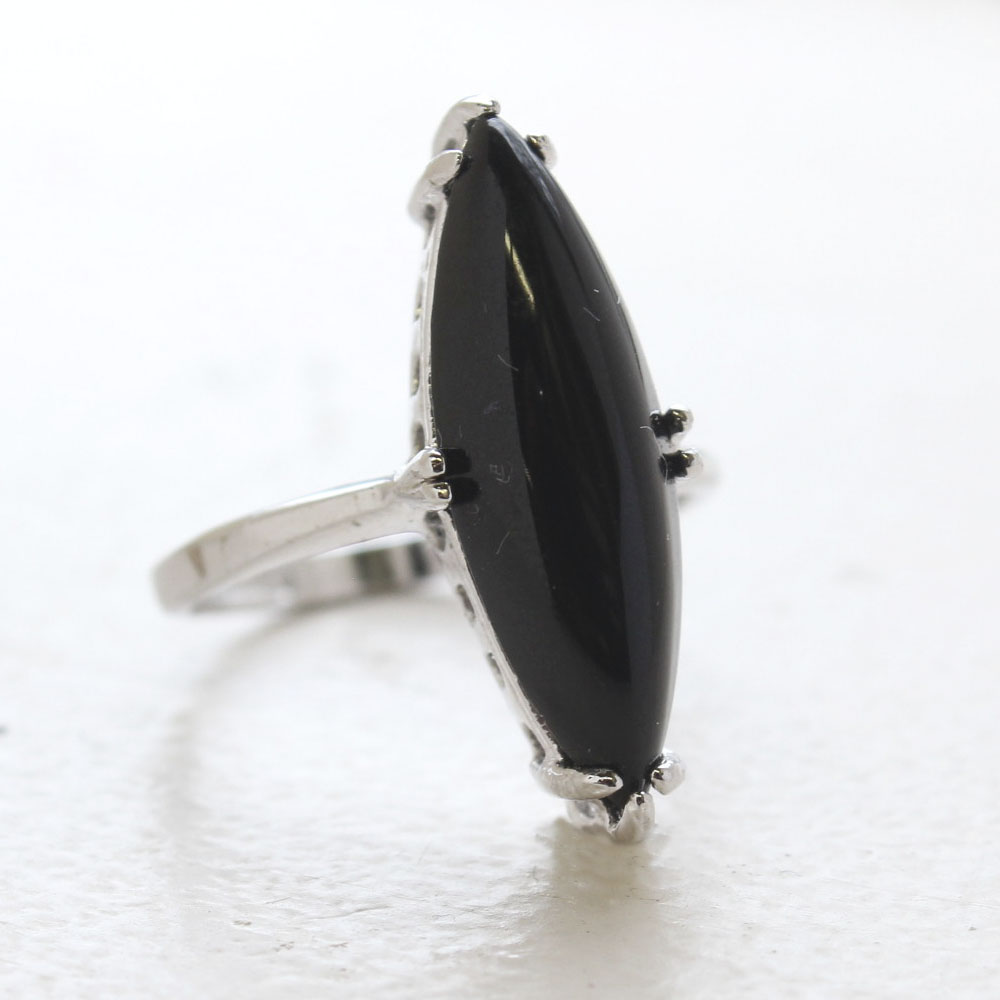 Vintage Genuine Onyx Ring 18k White Gold Electorplated Made in the USA
