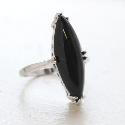 Vintage Genuine Onyx Ring 18k White Gold Electorplated Made in the USA