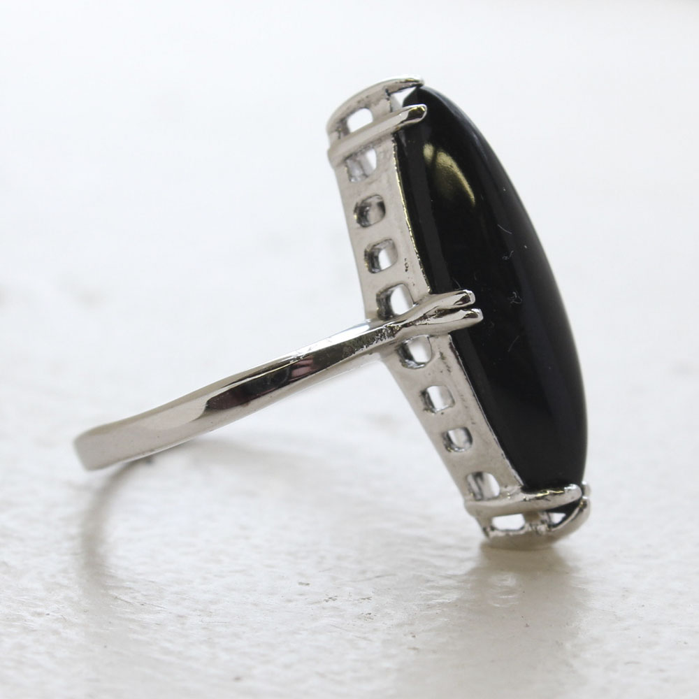 Vintage Genuine Onyx Ring 18k White Gold Electorplated Made in the USA