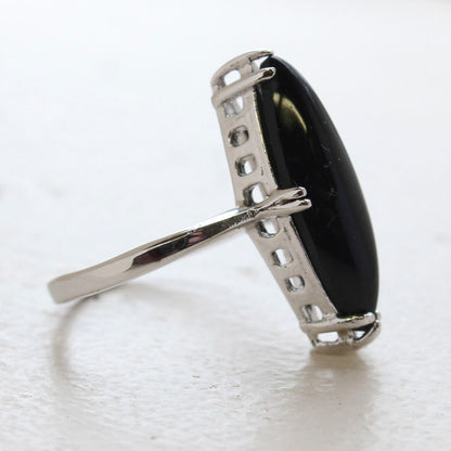 Vintage Genuine Onyx Ring 18k White Gold Electorplated Made in the USA
