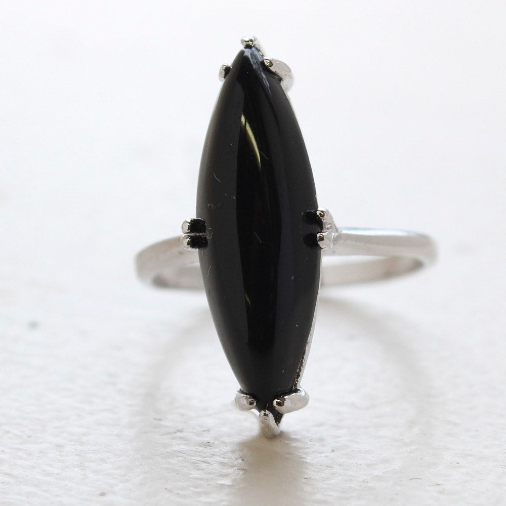 Vintage Genuine Onyx Ring 18k White Gold Electorplated Made in the USA
