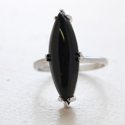 Vintage Genuine Onyx Ring 18k White Gold Electorplated Made in the USA