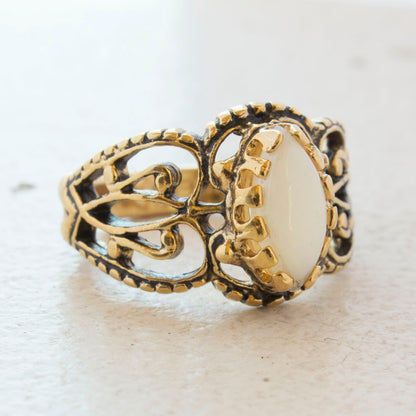 Vintage Ring Genuine Opal Cocktail Ring Antiqued 18kt Yellow Gold Electroplated Made in the USA