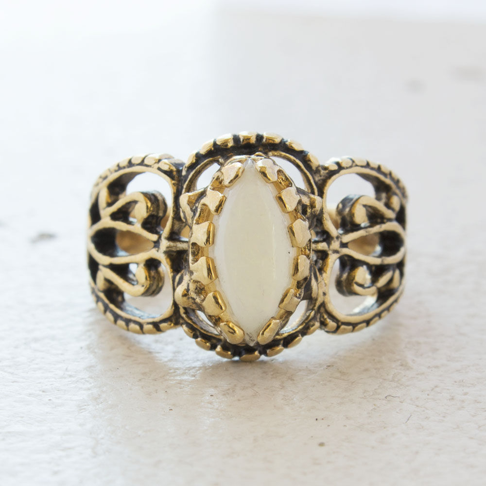 Vintage Ring Genuine Opal Cocktail Ring Antiqued 18kt Yellow Gold Electroplated Made in the USA