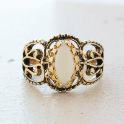 Vintage Ring Genuine Opal Cocktail Ring Antiqued 18kt Yellow Gold Electroplated Made in the USA