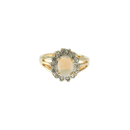 Vintage 1970s Jelly Opal Ring with Clear Austrian Crystals – 18k Yellow Gold Electroplated – Made in USA jewelry image 1