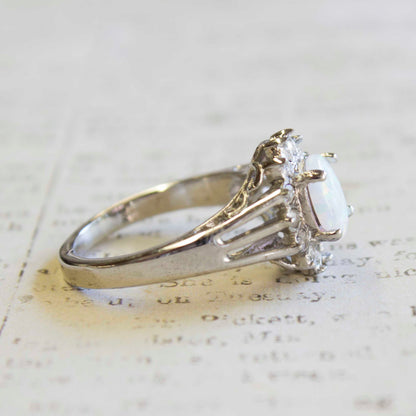 Vintage Jewelry Genuine Stone or Crystal Surrounded by Clear Austrian Crystals Ring Made in the USA