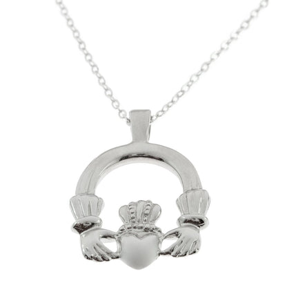Vintage Claddagh Necklace 18k White Gold Electroplated Made in the USA