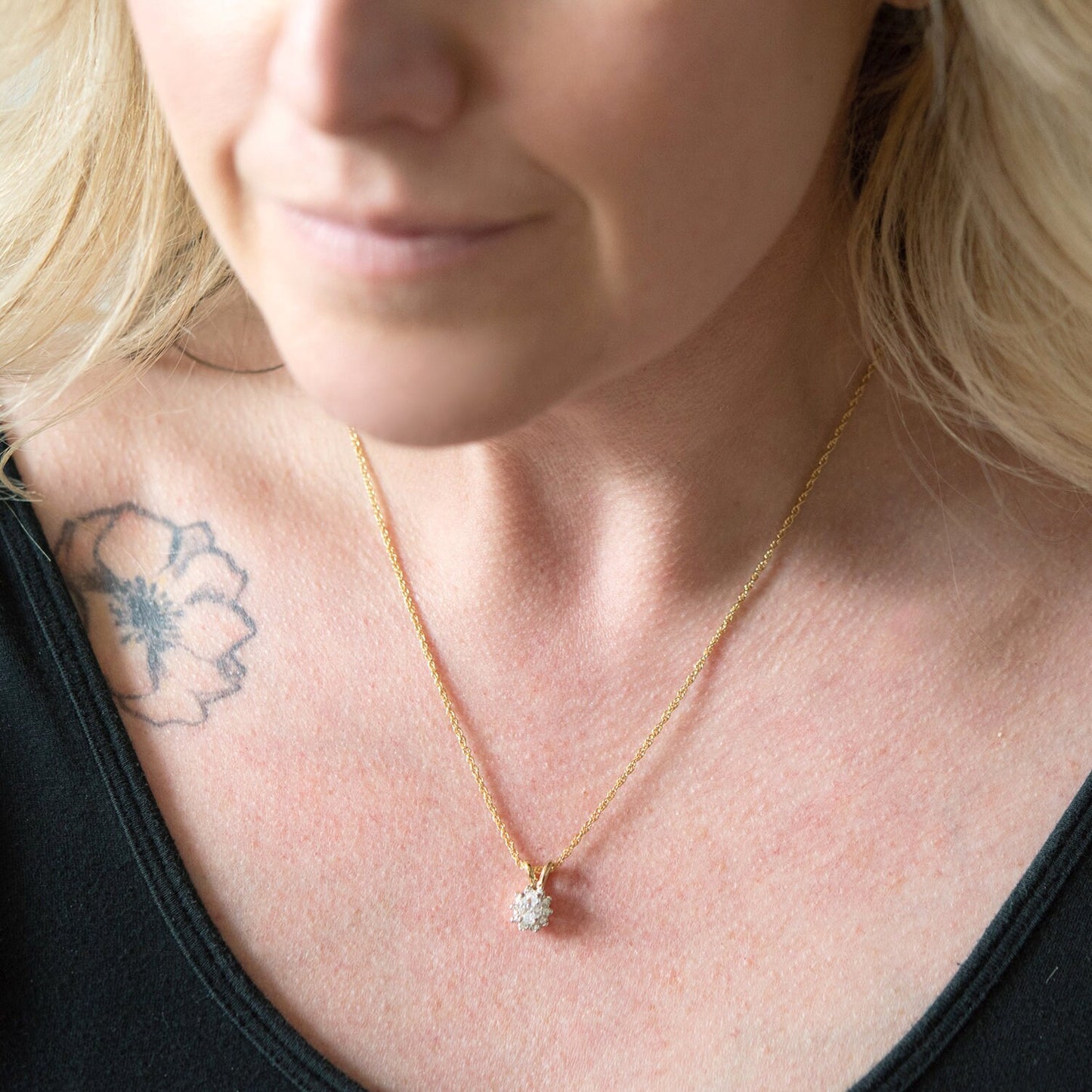 Vintage Smoke Topaz and Clear Austrian Crystal Pendant Necklace - 18k Gold Electroplated jewelry image 1