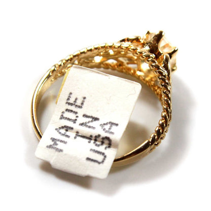 Vintage Peridot Austrian Crystal 18k Gold Electroplated Filigree Cocktail Ring Made in USA