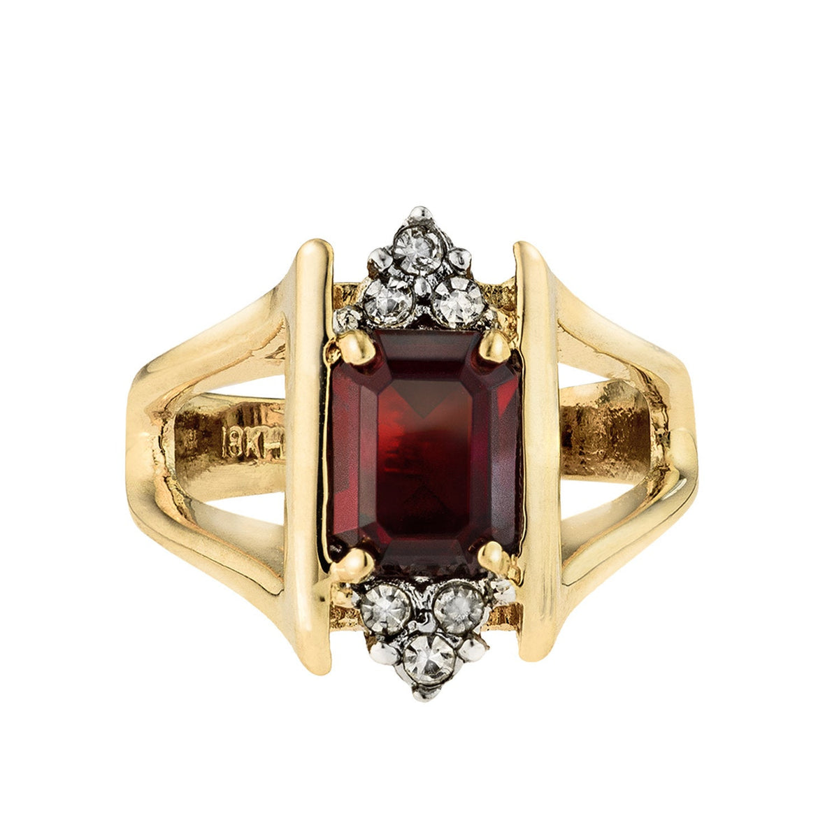 Vintage 1980s Garnet and Clear Austrian Crystals 18k Yellow Gold Electroplated January Birthstone Made in USA #R1747