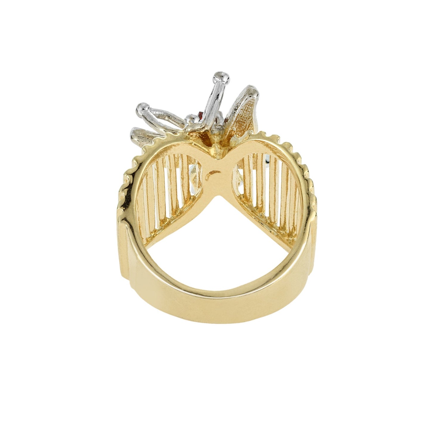 Vintage Butterfly Ring Genuine Coral and Clear Austrian Crystals 18kt Yellow Gold Electroplated