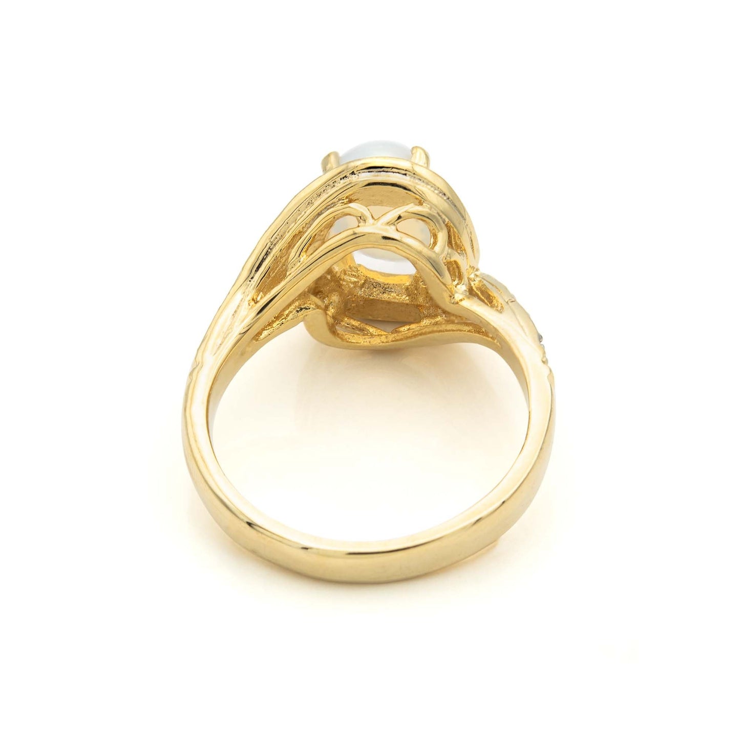 Vintage Ring 1980's Jelly Opal Ring with Clear Swarovski Crystals 18k Gold Womens Jewelry R9011 SIZE 6