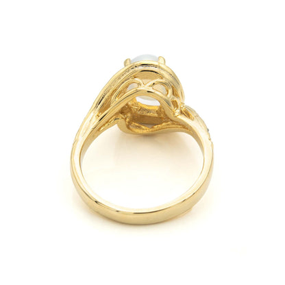 Vintage Ring 1980's Jelly Opal Ring with Clear Swarovski Crystals 18k Gold Womens Jewelry R9011 SIZE 6