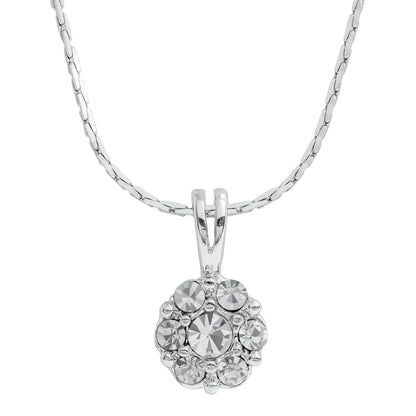 Vintage Flower Pendant Clear Austrian Crystals 18k White Gold Electroplated