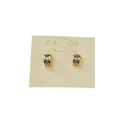 Vintage Signed Oscar De La Renta Thick Antiqued Gold Tone Hoops Earrings Size: G