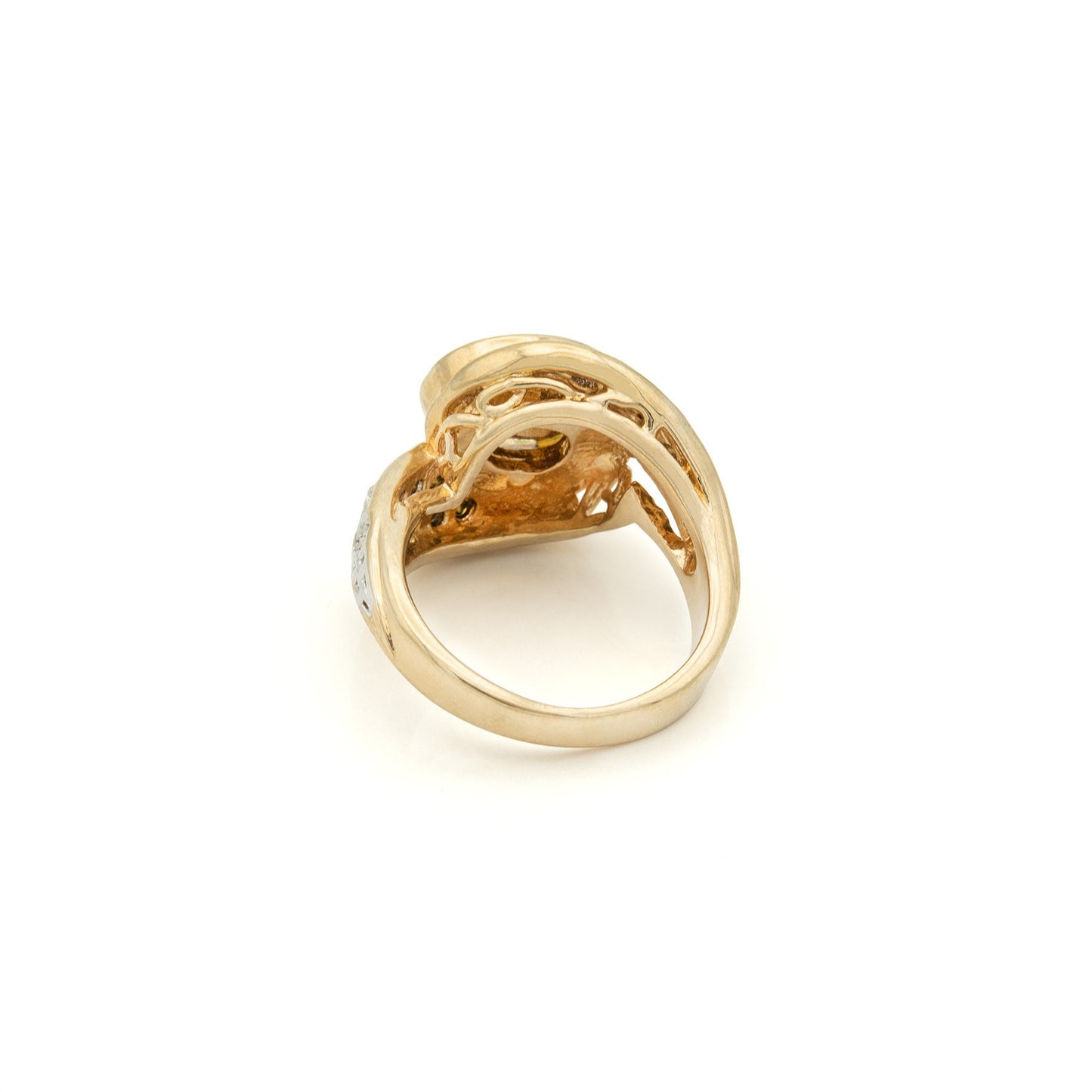 Vintage Ring 1980's Peridot Crystal Ring with Clear Crystals 18k Gold  R2444