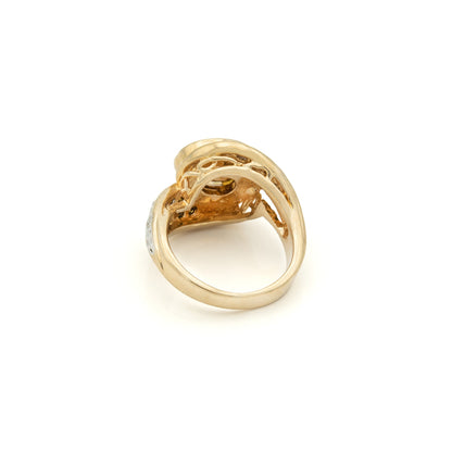Vintage Ring 1980's Peridot Crystal Ring with Clear Crystals 18k Gold  R2444