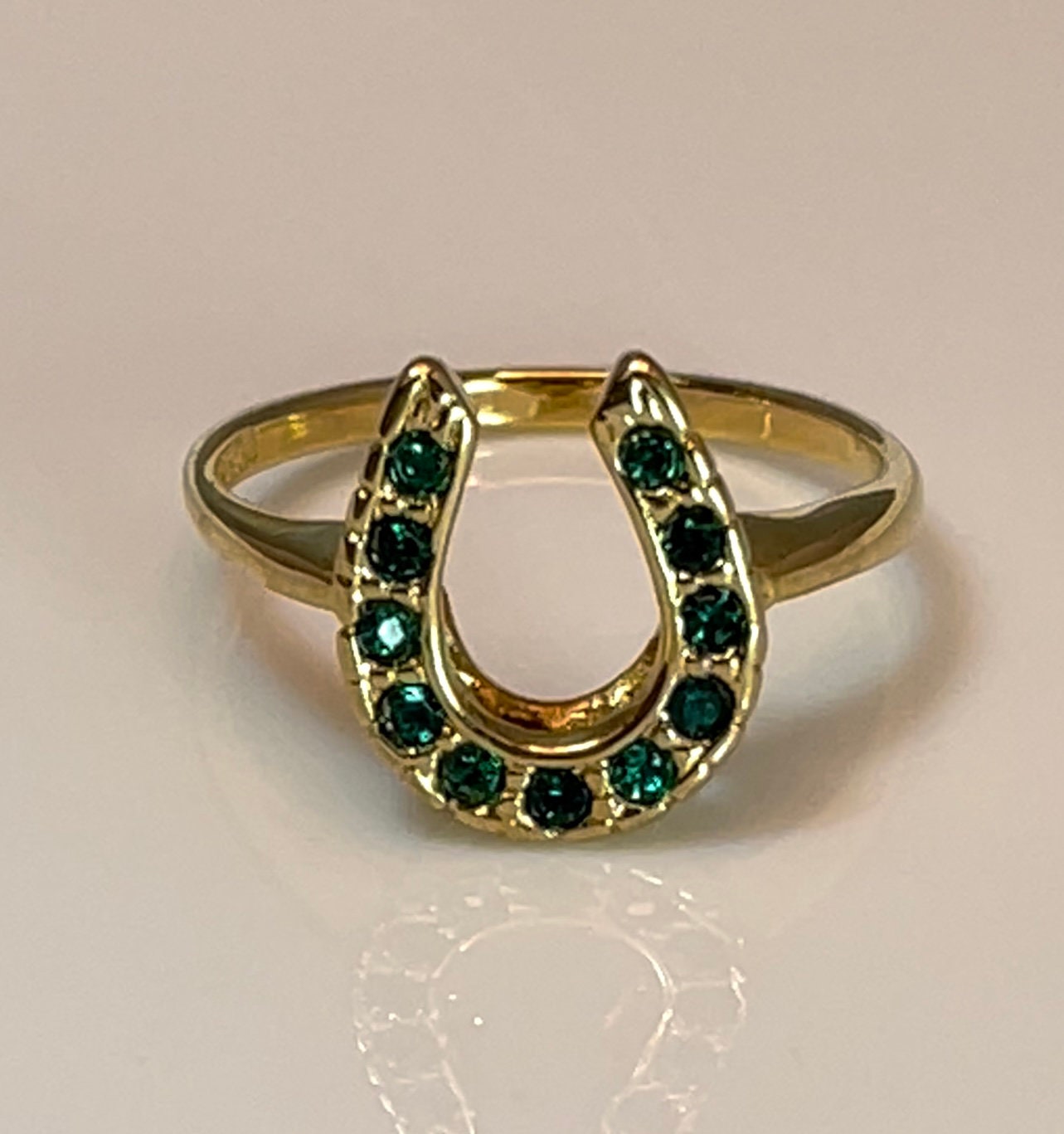 Vintage Ring 1970s Lucky Horseshoe Ring Austrian Crystals 18k Gold Antique Womans Jewelry Horse