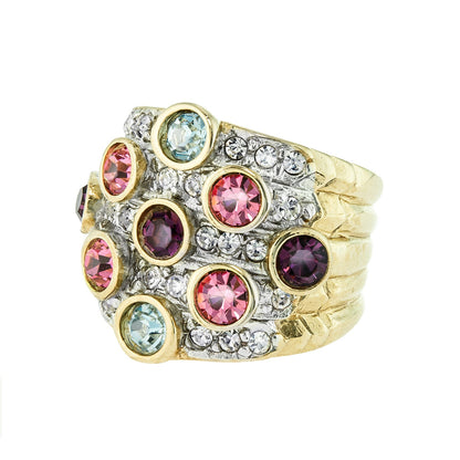 vintage-pave-multicolored-crystals-clear-Austrian-crystals-ring-yellow-gold-plated