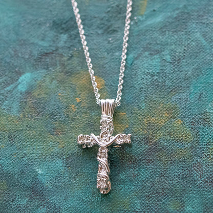 Vintage Cross Pendant with Austrian Crystals 16 Inch Yellow Gold Plated Pendant Necklace