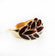 Vintage 1970's Deep Ruby Enamel with Sparkle Undertone Leaf Motif 18k Gold Electroplated Ring