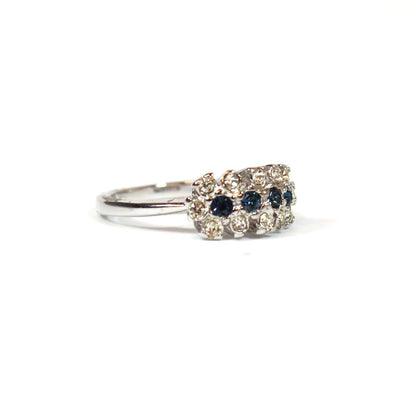 Vintage Ring Emerald or Sapphire and Clear Austrian Crystals 18k Gold Electroplated Cluster Made in USA
