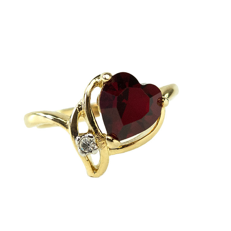Vintage Ruby Austrian Crystal Heart Ring - 18k Yellow Gold Electroplated - Made in USA jewelry image 1