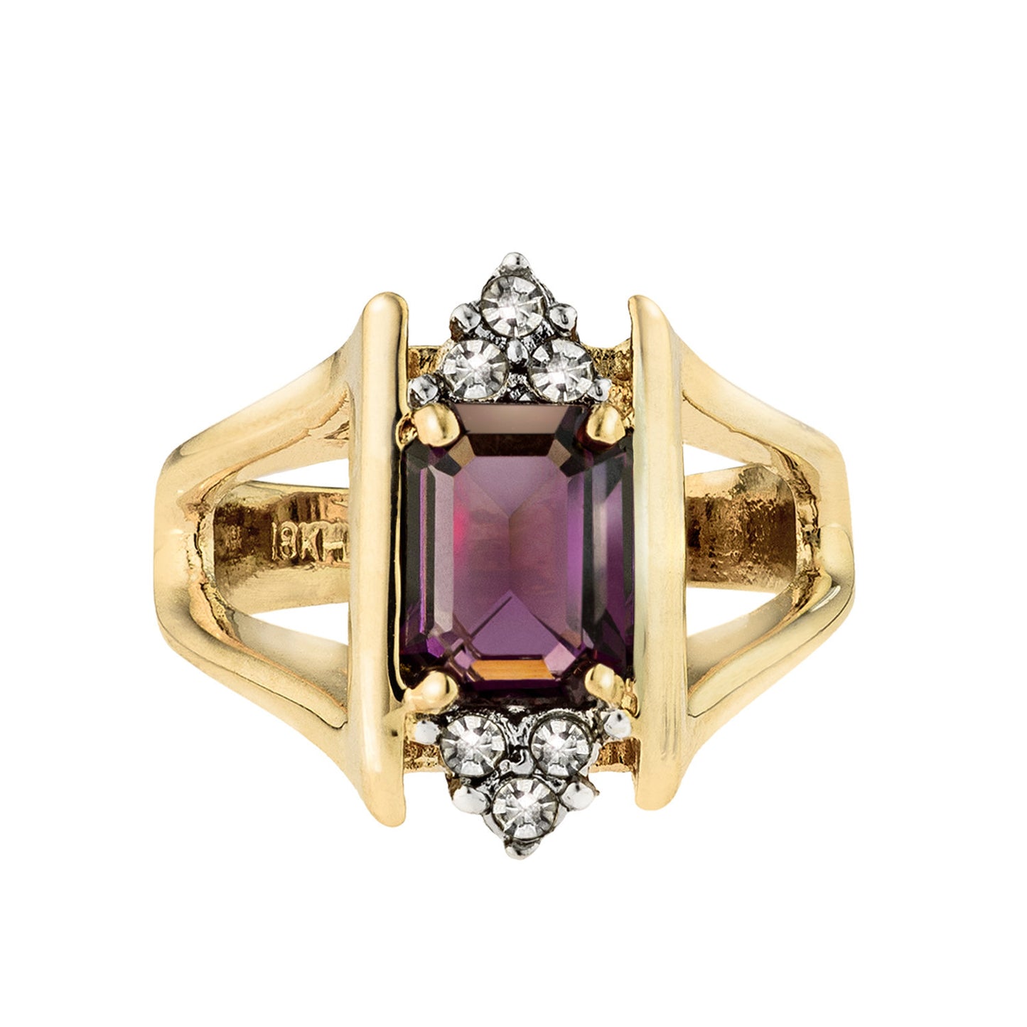 Vintage 1980s Amethyst and Clear Austrian Crystal Ring - 18k Gold Electroplated jewelry image 1