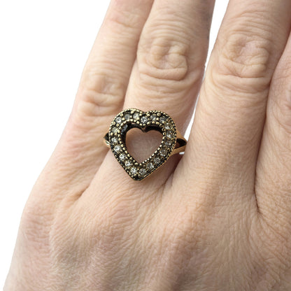 Vintage Ring Clear Austrian Crystal Heart Ring Antique 18k Gold  R17562