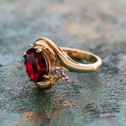 Vintage Ring Swarovski Austrian Crystals 18kt Gold Antique Womans Jewelry Women's Birthstone Rings
