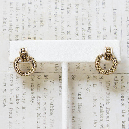 Vintage Oscar De La Renta Antiqued Gold Tone Braided Dangling Hoops Earrings