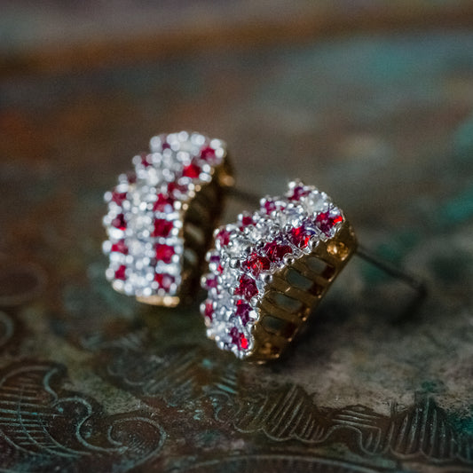 Vintage Ruby and Clear Austrian Crystal Post Earrings Made in the USA