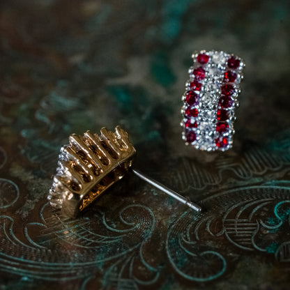 Vintage Ruby and Clear Austrian Crystal Post Earrings Made in the USA