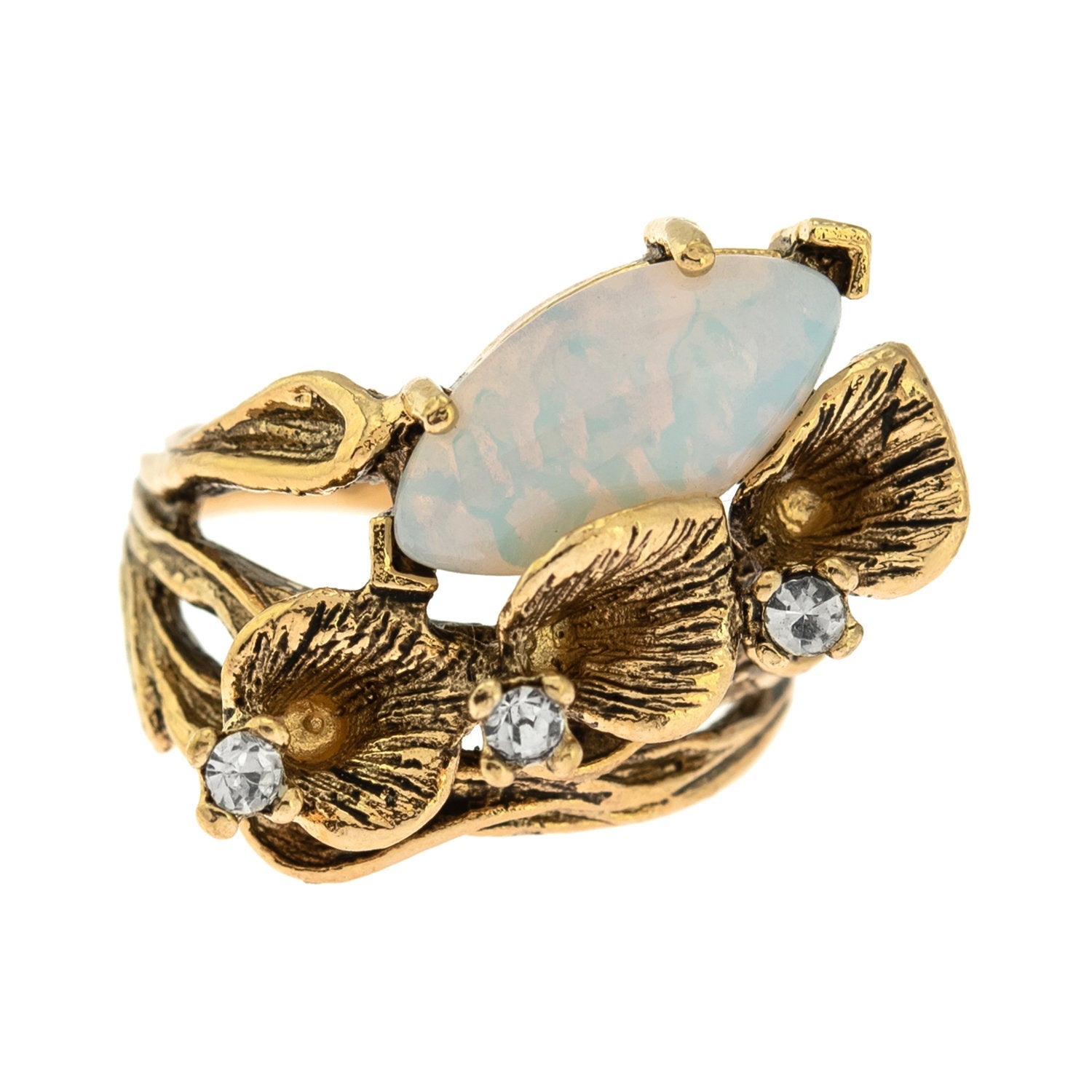 Vintage Genuine Tiger Eye Calla Lily Ring - Antiqued 18k Yellow Gold Electroplated jewelry image 1