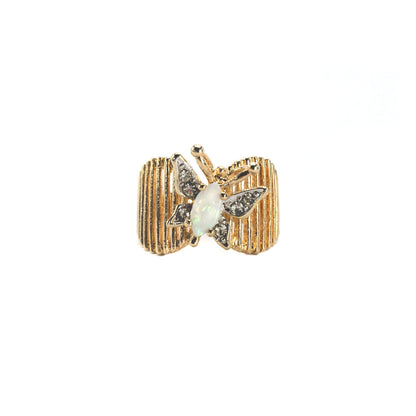 Vintage 1980s Butterfly Ring with Pinfire Opal and Clear Austrian Crystals – 18kt Yellow Gold Electroplated jewelry image 1