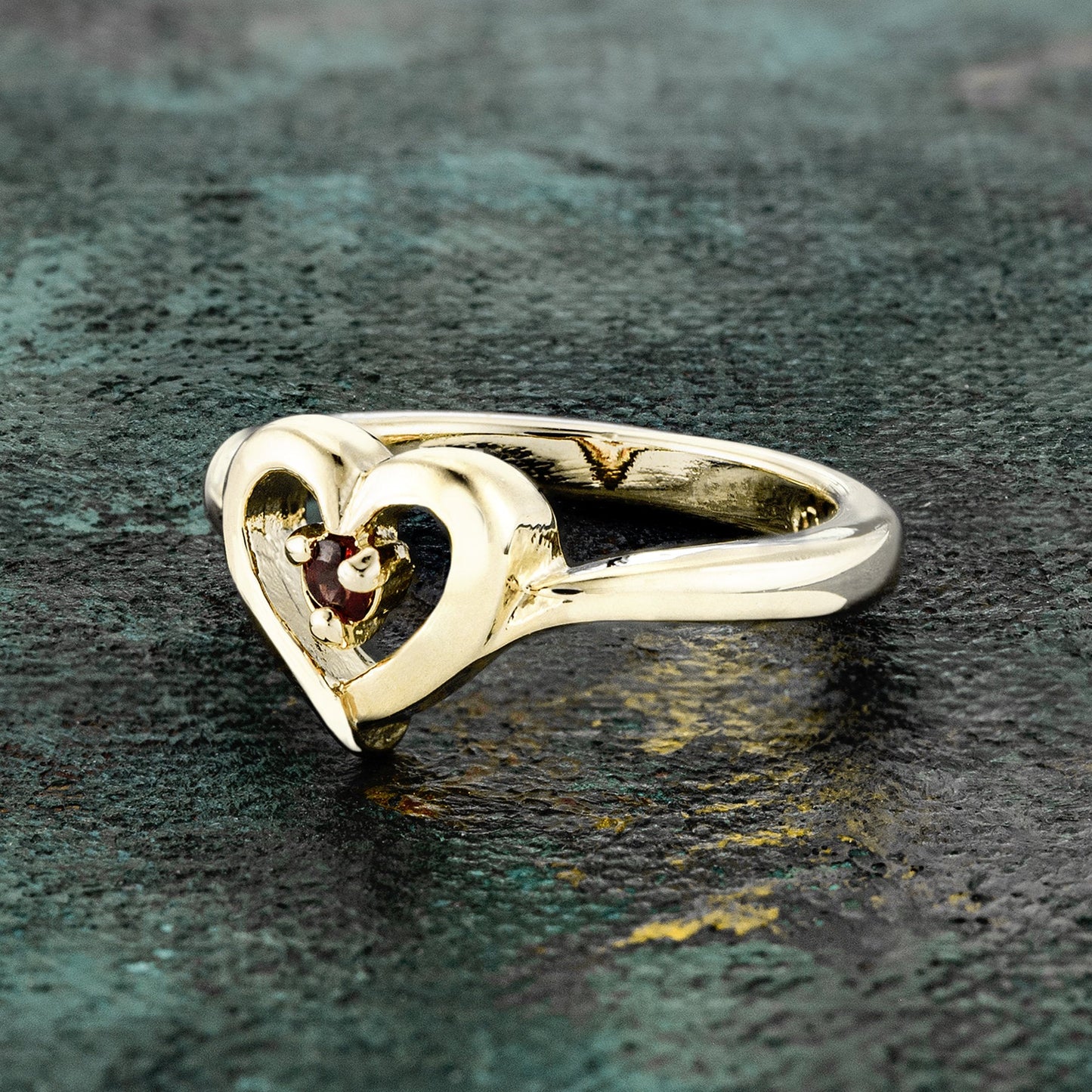 Vintage 1970s Genuine Stone or  Austrian Crystal Heart Ring 18k Yellow Gold Electroplated Made in the USA