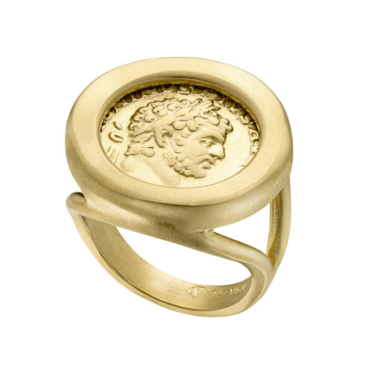 Rare Vintage Roman Emperor Antonius Pius Coin Ring Collectors Item Gold Plated.