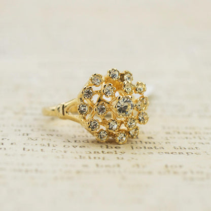 Vintage Clear Austrian Crystal Burst Ring 18k White Gold Electroplated Made in USA