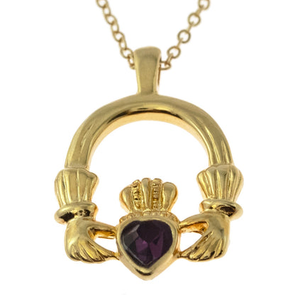 Vintage Claddagh Necklace Austrian Heart Crystal 18k Yellow Gold Electroplated Made in the USA