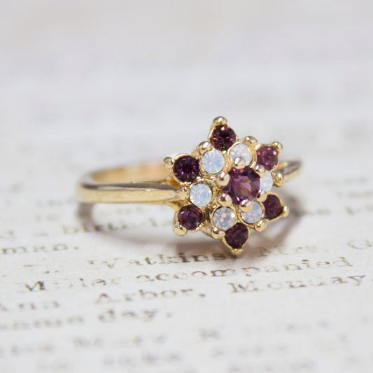 Vintage Amethyst and Opal Austrian Crystal Star Ring - 18k Yellow Gold Electroplate Made in USA jewelry image 1