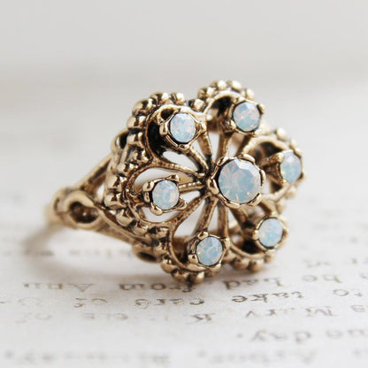 Vintage 1970s Filigree Ring with Pinfire Opals - 18k Gold Electroplated - Made in USA jewelry image 1