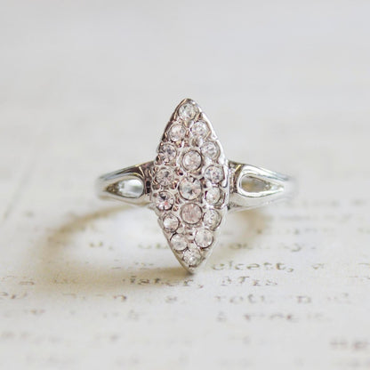 Vintage 1970s Pavé Clear Austrian Crystal 18k White Gold Electroplated Ring – Made in USA jewelry image 1