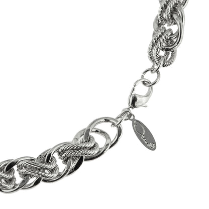 Vintage Oscar De La Renta Silver Tone 18 Inch Textured Links Necklace #OSN475