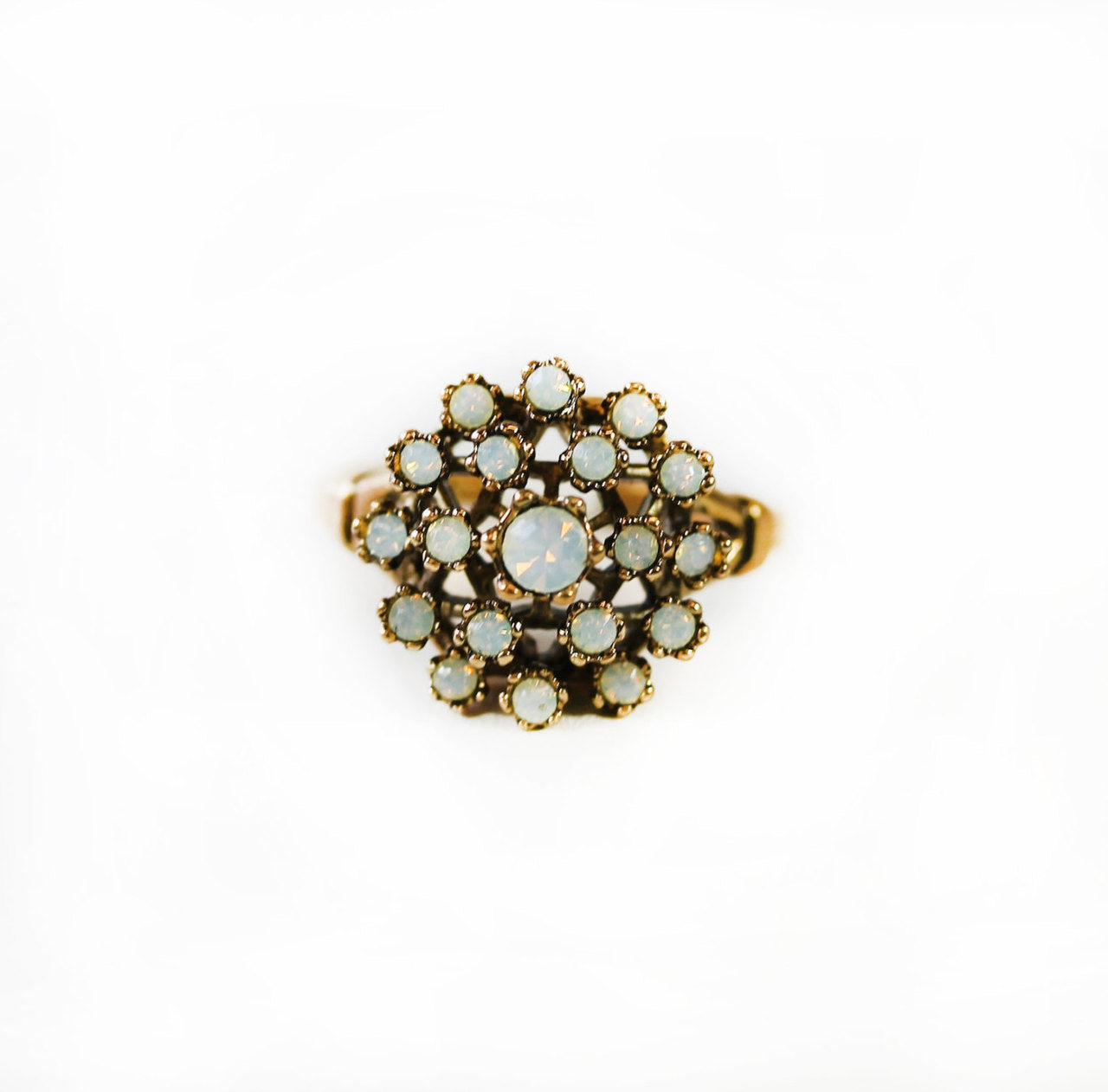 Vintage Austrian Crystal Opal Burst Cluster Ring – 18k Gold Electroplated, Made in USA jewelry image 1